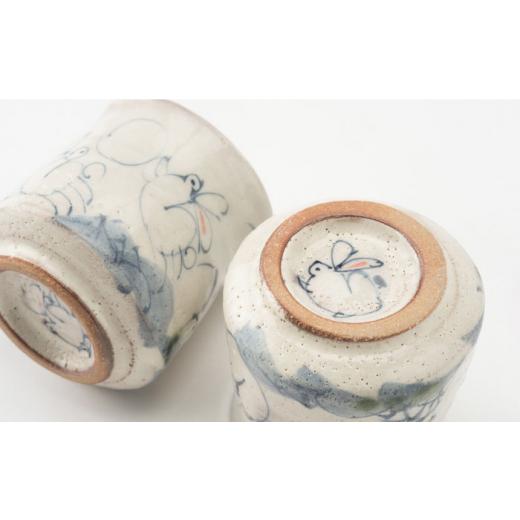 ふるさと納税 陶磁器・漆器・ガラス 岐阜県 土岐市  美濃焼 兎絵 組湯呑 木箱入 小栗正男 食器 湯呑み ペア MBH004の画像