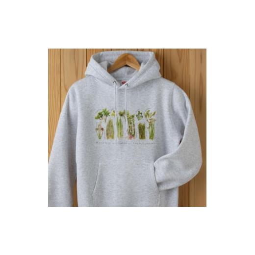 ふるさと納税 服 新潟県 十日町市 0338世界で唯一 着る山菜 山菜図鑑パーカー・アッシュ 裏起毛 Lサイズ Lサイズ