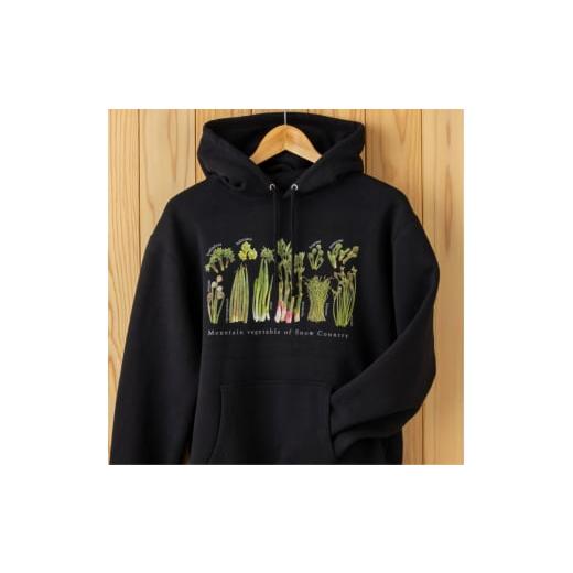 ふるさと納税 服 新潟県 十日町市 0339世界で唯一 着る山菜 山菜図鑑パーカー・黒 裏起毛 Lサイズ Lサイズ