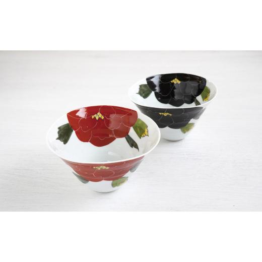 ふるさと納税 食器・グラス 皿 佐賀県 有田町 有田焼 赤牡丹・黒牡丹 なぶり深小丼2個セット 泰山 牡丹 ぼたん 赤 黒 小丼 どんぶり 器 A45-395の画像