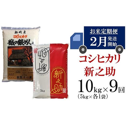 ふるさと納税 新潟県 柏崎市 【五ツ星お米マイスター厳選の定期便・2月〜発送】コシヒカリ・新之助 白米 各5kg×9回（合計 90kg）[S004] 食品 米、雑穀、粉類 米、ごはん