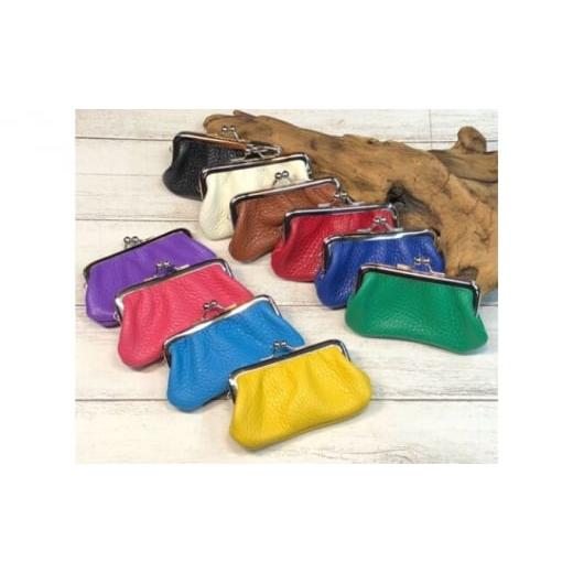 ふるさと納税 財布 神奈川県 寒川町 イタリア本革(牛革)のがま口小物入れ グリーン グリーン