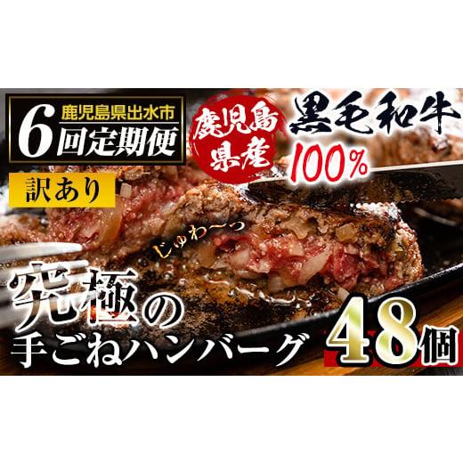 ふるさと納税 鹿児島県 出水市 i689 [定期便・計6回(隔月)][訳あり]鹿児島県産!黒毛和牛の究極の手ごねハンバーグ(総計48個・100g×8個×6回) ハンバー…