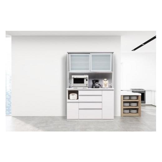 ふるさと納税 家具 収納家具 福岡県 大川市 (ホワイト柾目) 開梱設置/受注製作 ネオ キッチンボード 幅140cm 耐震 引き戸 食器棚 オープンボード 完成品 カ…