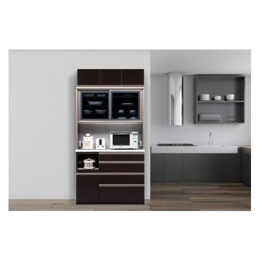 ふるさと納税 家具 収納家具 福岡県 大川市 (ブラック木目) 開梱設置/受注製作 ネオ キッチンボード 幅120cm 上置き付き 耐震 引き戸 食器棚 オープンボー…