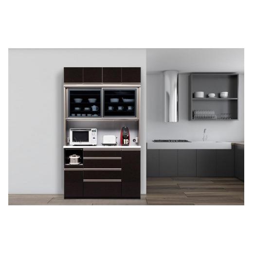 ふるさと納税 家具 収納家具 福岡県 大川市 (ブラック木目) 開梱設置/受注製作 ネオ キッチンボード 幅140cm 上置き付き 耐震 引き戸 食器棚 オープンボー…