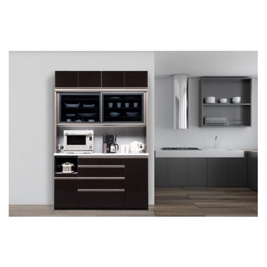 ふるさと納税 家具 収納家具 福岡県 大川市 (ブラック木目) 開梱設置/受注製作 ネオ キッチンボード 幅160cm 上置き付き 耐震 引き戸 食器棚 オープンボー…