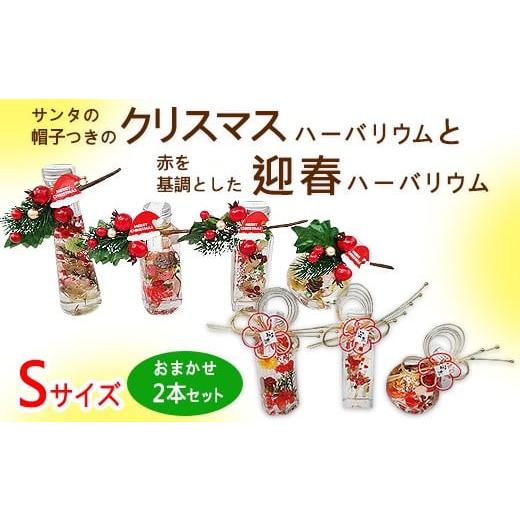 ふるさと納税 雑貨・日用品 インテリア 岐阜県 瑞穂市 サンタの帽子つきのクリスマスハーバリウムと赤を基調とした迎春ハーバリウム Sサイズおまかせ2本セッ…