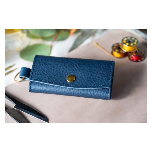 ふるさと納税 小物 奈良県 三宅町 5連キーケース キーリング付き (イタリアレザー ネブラスカ):ネイビー ネイビー