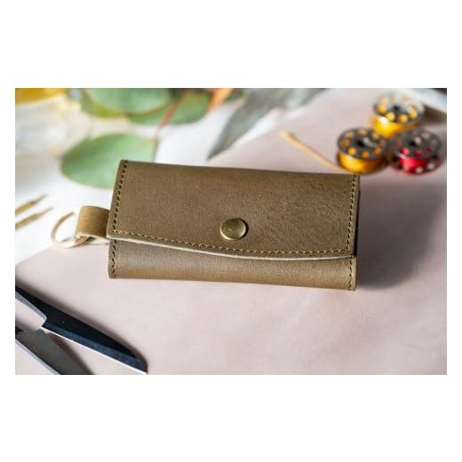 ふるさと納税 小物 奈良県 三宅町 5連キーケース キーリング付き (イタリアレザー ネブラスカ):オリーブ オリーブ