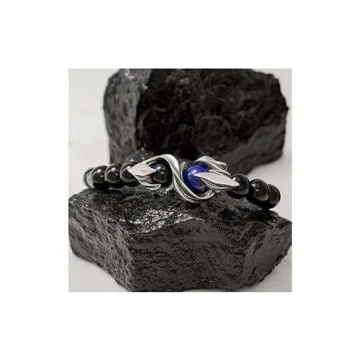 ふるさと納税 アクセサリー ブレスレット 兵庫県 神戸市 パワーストーン×シルバーブレス Mサイズ オニキス ラピスラズリ 天然石 DJ-032 Mサイズ