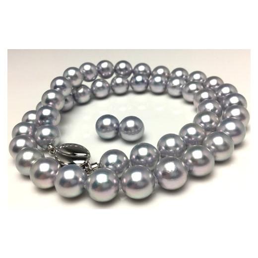 ふるさと納税 ネックレス 三重県 志摩市 老舗の真珠専門店・高品質アコヤ真珠ブルーネックレスセット8.5〜9.0mm(イヤリングセット) / あこや ネックレス …