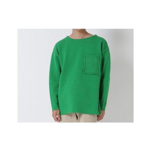 ふるさと納税 服 男 新潟県 五泉市 セーター 胸ポケットケーブル柄セーター ( グリーン・L ) メンズ ニット ウール100% | 長袖 無地 カジュアル シンプル お…