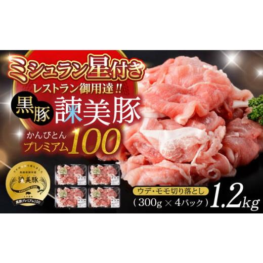 ふるさと納税 長崎県 諫早市 黒豚諫美豚プレミアム100 切り落とし 計1.2kg(300g×4P)/ 豚 豚肉 黒豚 切り落とし 小分け / 諫早市 / 株式会社土井農場 [AH…