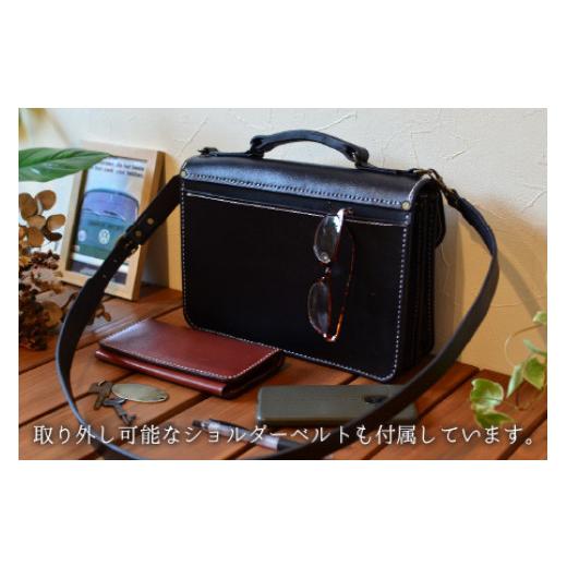 ふるさと納税 カバン ショルダーバッグ 福井県 小浜市 ヌメバッグ　‐BBミニ‐　ショルダー付　 ブラック 本革 牛革 鞄 かばん バッグ ショルダー付 手縫い 雑…の画像