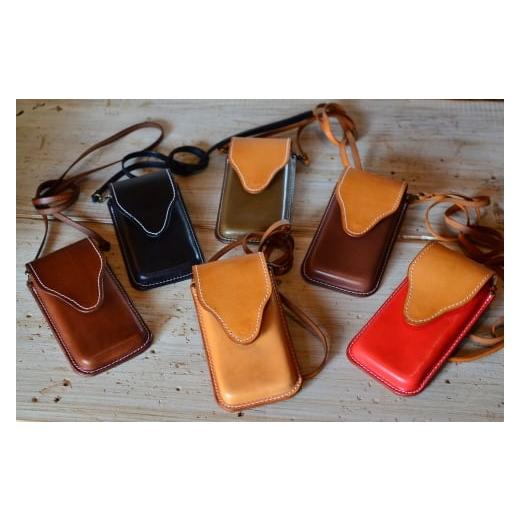 ふるさと納税 小物 福井県 小浜市 スマホケースコンビ(ショルダー付) ライトブラウン 本革 牛革 スマホカバー スマホケース スマホ ショルダー付 手縫い 雑貨…