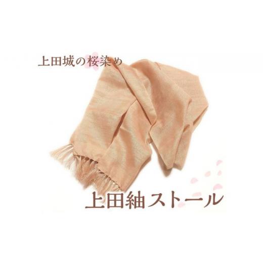 ふるさと納税 小物 ストール・マフラー 長野県 上田市 上田城の桜染め　上田紬ストール染物 絹100％ ピンク 桜色 No.5312-0551