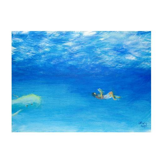 ふるさと納税 雑貨・日用品 絵画 茨城県 石岡市 ムラナギ絵画作品No.1518『海の本』 一点物 アクリル原画 幻想世界 アート作品 F4キャンバス仕様 壁掛け 棚置…