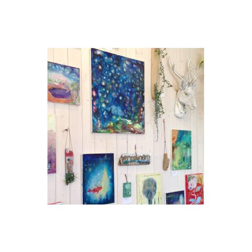 ふるさと納税 雑貨・日用品 絵画 茨城県 石岡市 ムラナギ絵画作品No.1518『海の本』 一点物 アクリル原画 幻想世界 アート作品 F4キャンバス仕様 壁掛け 棚置…の画像