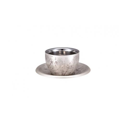 ふるさと納税 食器・グラス タンブラー 新潟県 燕市 二重ラテカップ \u0026 ソーサー ANTIQUE SILVER FC137006の画像