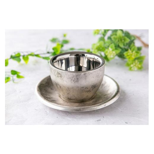 ふるさと納税 食器・グラス タンブラー 新潟県 燕市 二重ラテカップ \u0026 ソーサー ANTIQUE SILVER FC137006の画像