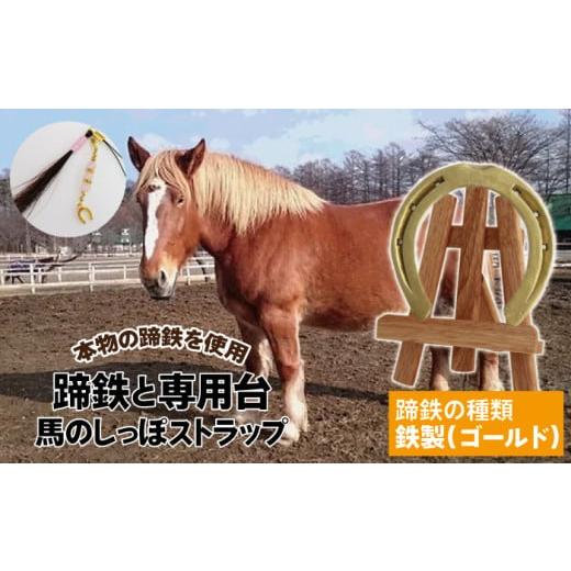 ふるさと納税 雑貨・日用品 インテリア 岩手県 滝沢市 蹄鉄 ( 鉄製 ゴールド )&amp; 専用台 &amp; 馬のしっぽの毛 ストラップ 馬っこパーク・いわて / 馬蹄…