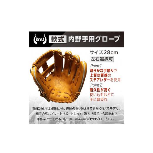 ふるさと納税 スポーツ・アウトドア 奈良県 三宅町 軟式 内野手 用 野球 グローブ（カラー オーダー） 吉川清商店 bro's 高校生 大人 成人 右投げ グラ…の画像