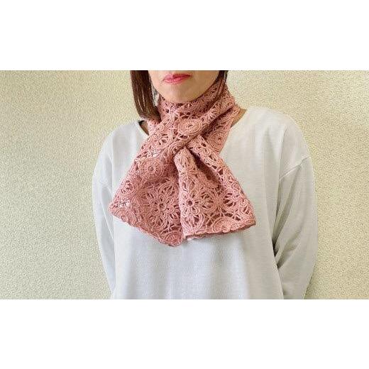 ふるさと納税 小物 ストール・マフラー 新潟県 五泉市 差し込み ショートマフラー レトロレース柄 ( ダスティピンク ) シルク100% コード刺繍 レディース 日…