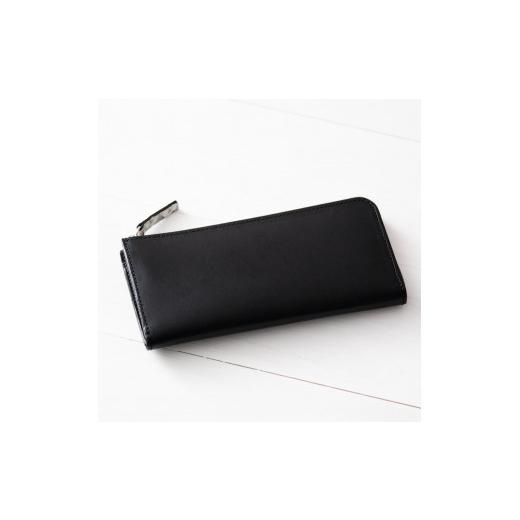 ふるさと納税 財布 千葉県 習志野市 Ｌ字ファスナー長財布 黒ヌメ×ヘビ革 Hide series(ハイドシリーズ) HS01BK 黒の画像