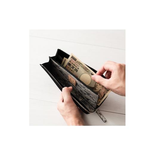ふるさと納税 財布 千葉県 習志野市 Ｌ字ファスナー長財布 黒ヌメ×ヘビ革 Hide series(ハイドシリーズ) HS01BK 黒の画像