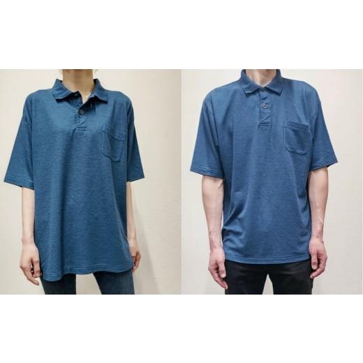 ふるさと納税 服 男 岡山県 倉敷市 Lサイズ 倉敷染 272SD 半袖ポロシャツ 昇り鯉 刺繍調 プリント入 ミッドナイトブルー Lサイズ