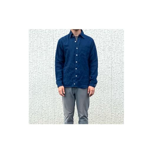 ふるさと納税 服 男 千葉県 南房総市 藍染シャツ（男女兼用）Sサイズ mi0083-0001 藍染 カジュアル シャツ リネン100％ 天然貝ボタン Sサイズ 男女兼用トップ…の画像