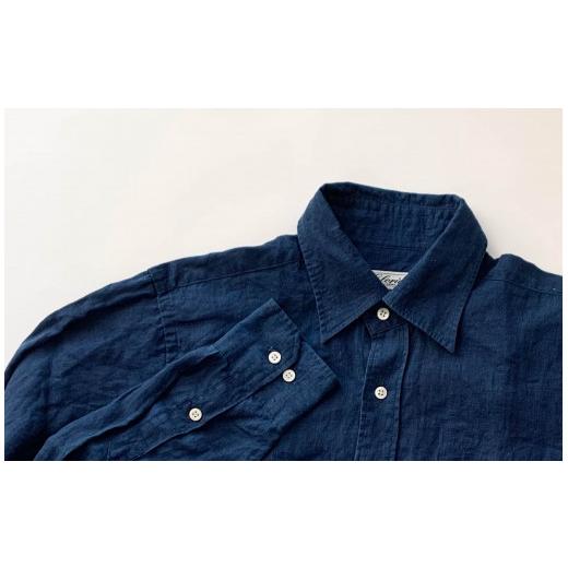 ふるさと納税 服 男 千葉県 南房総市 藍染シャツ（男女兼用）Sサイズ mi0083-0001 藍染 カジュアル シャツ リネン100％ 天然貝ボタン Sサイズ 男女兼用トップ…の画像