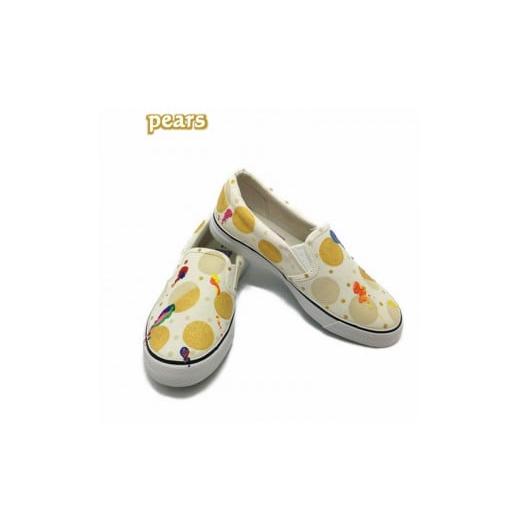 ふるさと納税 ファッション 靴 千葉県 白井市 手描きスニーカー「Pears」23.5cm ホワイト×水玉模様 受注制作 23.5cm