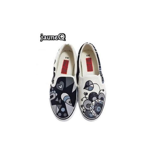 ふるさと納税 ファッション 靴 千葉県 白井市 手描きスニーカー「ジョーヌQスリッポン」24.5cm モノクロタイプ アシンメトリー 受注制作 24.5cm