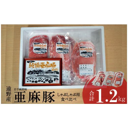 ふるさと納税 岩手県 遠野市 いわて純情豚 遠野産 亜麻豚 しゃぶしゃぶ 用 食べ比べ 合計1.2kg ロース モモ ウデ 肉 各 200g×2P 笹村精肉店 ブランド 豚肉 岩…