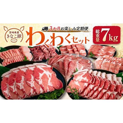 ふるさと納税 宮崎県 日南市 ≪3か月お楽しみ定期便≫きなこ豚4種類わくわくセット(総重量7kg)　肉　豚　豚肉　国産　宮崎県産 GE4-23 しゃぶしゃぶ用 焼肉用 総重量7kg 5kg≫ロース 　　　　　　　500g×1パックヒレ