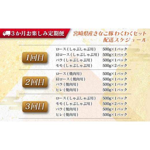 ふるさと納税 宮崎県 日南市 ≪3か月お楽しみ定期便≫きなこ豚4種類わくわくセット(総重量7kg)　肉　豚　豚肉　国産　宮崎県産 GE4-23 しゃぶしゃぶ用 焼肉用 総重量7kg 5kg≫ロース 　　　　　　　500g×1パックヒレ