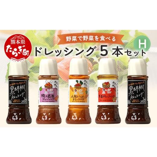 ふるさと納税 調味料・油 ドレッシング 熊本県 多良木町 通常配送 野菜で野菜を食べる ドレッシング 5本 Hセット 焼き玉葱/ニンジン/生姜/黒胡椒2本 サラ…