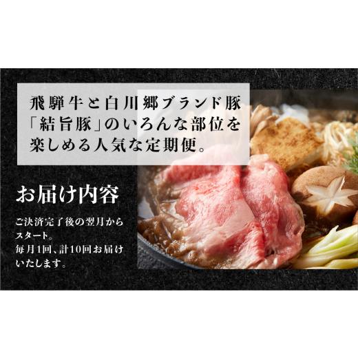 ふるさと納税 牛肉 セット 岐阜県 白川村 《定期便10回》飛騨牛＆結旨豚　食べきりタイプ スペシャル定期便 10か月 焼肉 サーロイン ロース モモ すき焼き し…