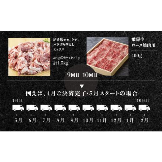 ふるさと納税 牛肉 セット 岐阜県 白川村 《定期便10回》飛騨牛＆結旨豚　食べきりタイプ スペシャル定期便 10か月 焼肉 サーロイン ロース モモ すき焼き し…