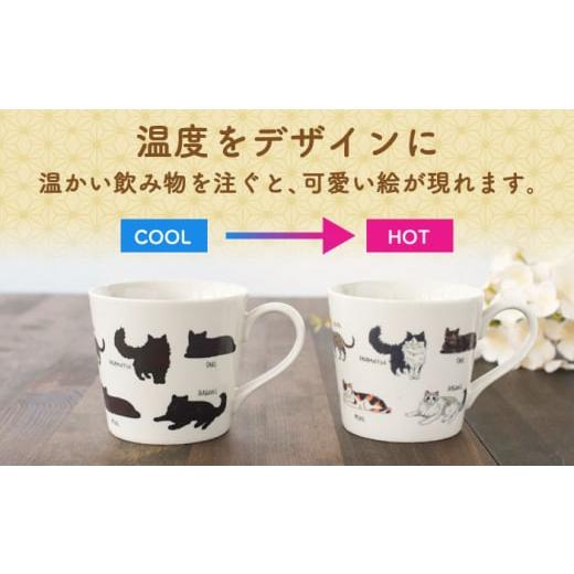 ふるさと納税 食器・グラス マグカップ 岐阜県 多治見市  美濃焼 温度で変化する器 温感 ネコマグカップ 『ゆる猫 (1)』 丸モ高木陶器 TBA186の画像