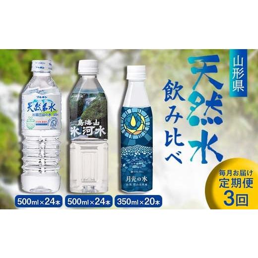 ふるさと納税 水・ミネラルウォーター 500mL〜999mL 山形県 -  定期便3回 山形県 3種天然水 飲み比べ（月光の水 350ml×20本・氷河水 500ml×24本・出羽三山の…_1