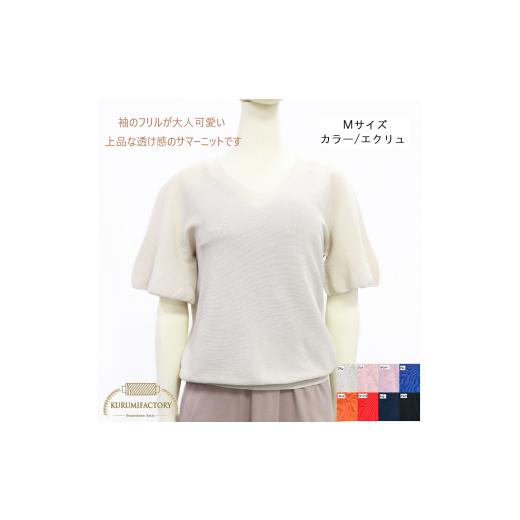 ふるさと納税 服 山梨県 市川三郷町 洗える/天然繊維 夏素材和紙 気になる二の腕をカバー 薄手 Vネック フレア袖プルオーバー 日本製 Mサイズ エクリ…