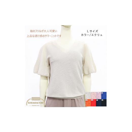 ふるさと納税 服 山梨県 市川三郷町 洗える/天然繊維 夏素材和紙 気になる二の腕をカバー 薄手 Vネック フレア袖プルオーバー 日本製 Lサイズ エク…