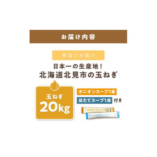 ふるさと納税 野菜類 玉ねぎ 北海道 北見市  2026年10月中お届け 日本一の生産地 北海道北見市の玉ねぎ 20kg スープ2本付き ( 玉ねぎ 玉葱 たまねぎ タマネギ …の画像