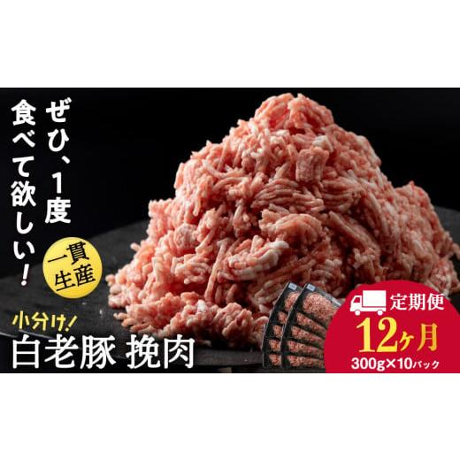 ふるさと納税 豚肉 北海道 白老町 定期便 12カ月 北海道産 白老豚 挽肉 300g×10パック_1