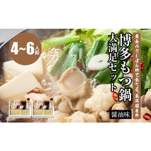 ふるさと納税 鍋セット 福岡県 田川市 黄金のだしぽん酢で食べる。厳選国産牛博多もつ鍋大満足セット醤油味(4〜6人前)_1