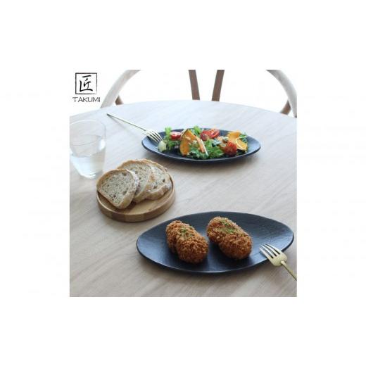 ふるさと納税 陶磁器・漆器・ガラス 滋賀県 甲賀市 匠 −TAKUMI− 信楽焼 楕円プレート（ブラック） ２枚セット mu-004の画像