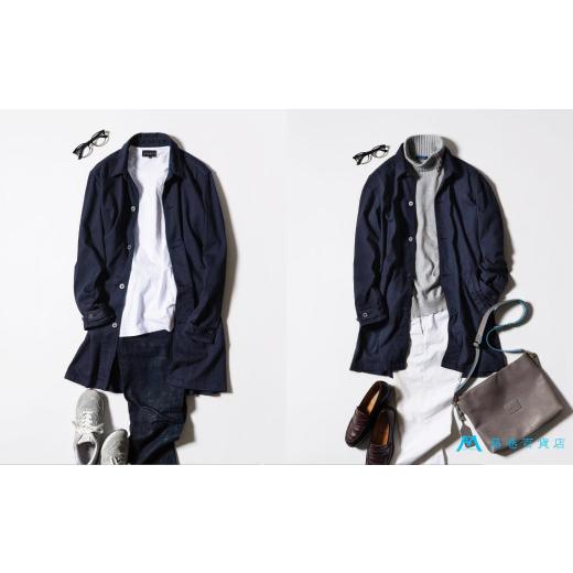 ふるさと納税 服 男 岡山県 倉敷市  ONO＋8186 藤巻百貨店別注 倉敷デニムコート／ネイビー Lサイズ デニム ジーンズ パンツ コート ショップコート 藤巻百貨 …の画像